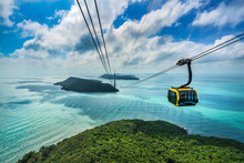 Aerial View Of The Longest Cable Car Situated On The Phu Quoc Island In South Vietnam. View On Area Thom Island, Kien Giang