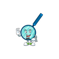 Wall Mural - A magnifying glass waiter cartoon character ready to serve