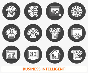 Aufkleber - business intelligence icon set. vector illustration. round button.