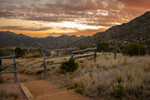 Sunset In The Sandia Mountains High Desert Landscape On The Three Guns Spring Trail In Carnuel, New Mexico Outside Of Albuquerque