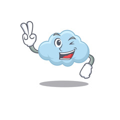 Sticker - Happy blue cloud cartoon design concept with two fingers