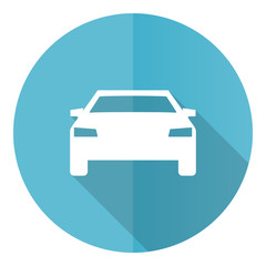 Poster - Auto blue round flat design vector icon isolated on white background, transport, transportation, car illustration in eps 10