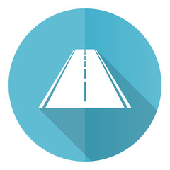 Poster - Road blue round flat design vector icon isolated on white background