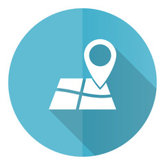 Aufkleber - Gps, map, travel blue round flat design vector icon isolated on white background