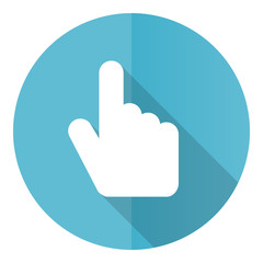 Leinwandbilder - Cursor hand blue round flat design vector icon isolated on white background