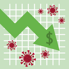 economy and covid19 statistics with arrow and money symbol