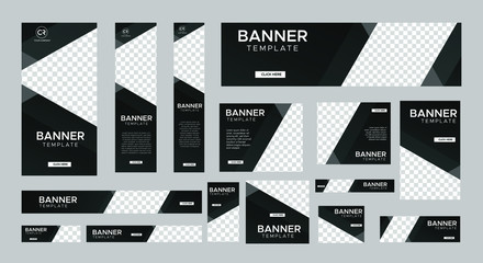 Poster - set of creative web banners of standard size with a place for photos. Business ad banner. Vertical, horizontal and square template. vector illustration EPS 10	