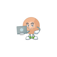 Sticker - Diligent rounded bandage mascot design style working from home with laptop