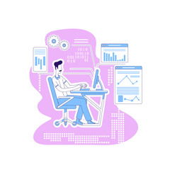 Poster - software developer thin line concept vector illustration. male programmer working on computer 2d car