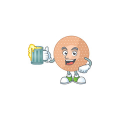 Sticker - Happy rounded bandage mascot style toast with a glass of beer