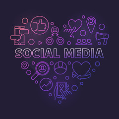 Poster - Social Media Heart vector concept colorful linear illustration on dark background