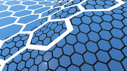 Poster - A hexagonal lattice of white paper sways against a blue background and casts a black shadow. Large cells. Seamless loop.