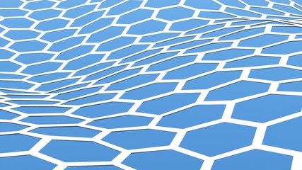 Poster - A white paper hexagonal grid sways with a blue background. Seamless loop.