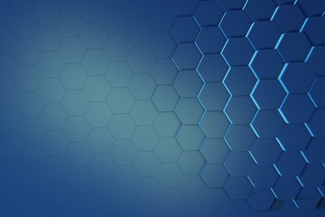 Poster - Glowing blue hexagon pattern background. 3D rendering