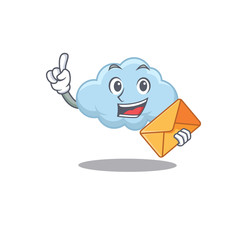 Poster - Happy blue cloud mascot design concept with brown envelope