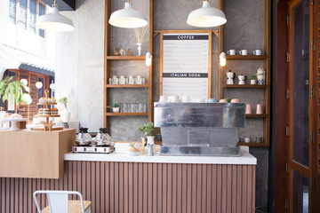 front side of sidewalk coffee shop counter bar