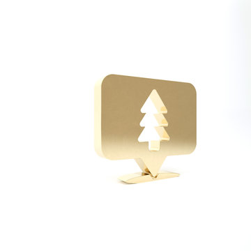 Gold Location of the forest on a map icon isolated on white background. 3d illustration 3D render