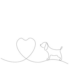 Sticker - Cute puppy dog line drawing on white background, vector illustration