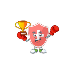 Poster - Proudly face of boxing winner medical shield presented in cartoon character design