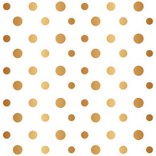 Golden Background Cover With Circles. Gold Polka Dot Vintage Pattern With Dots. Print. Abstract Texture. Template With Spots. Pattern Tiled For Design, Fabric, Wallpaper, Wrapping Paper, Prints