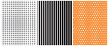 Seamless Vector Patterns With White Grid, Diamonds And Stripes Isolated On A Light Gray, Black And Orange Background.Simple Geometric Repeatable Design. Simple Checkered Print.Black-White Striped Art.