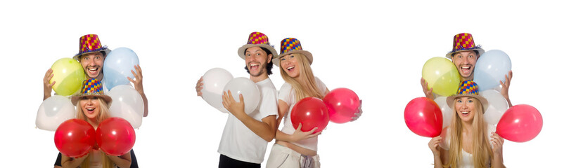 Poster - Funny pair with balloons isolated on white