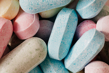 Pastel pills macro shot background