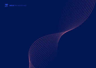 Poster - abstract pink dots wave flowing particles on blue background