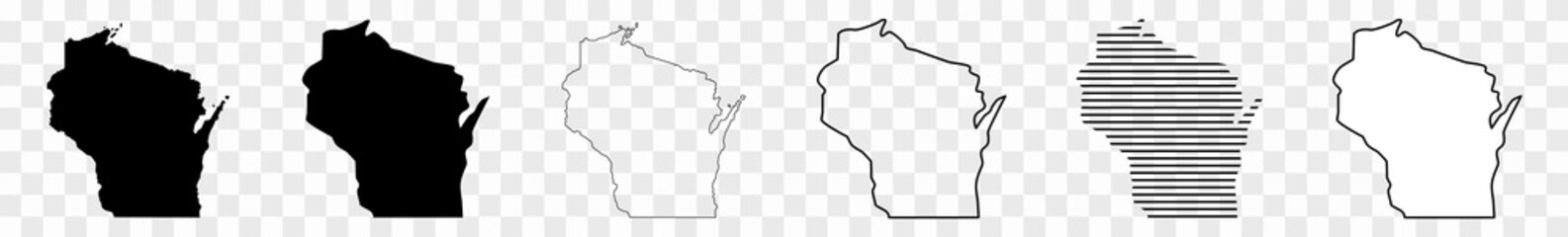 Wall Mural - wisconsin map black | state border | united states | us america | transparent isolated | variations