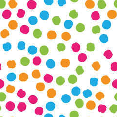 Poster - Scattered colorful brush dots. Seamless background pattern. Abstract vector wallpaper