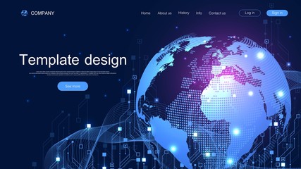 Global network connection concept. Big data visualization. Social network communication in the global computer networks. Internet technology. Business. Science. Vector illustration