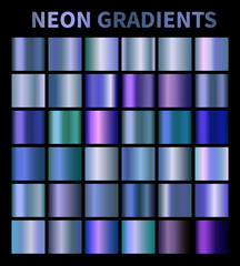 Wall Mural - Neon, blue, fluorescent, aquamarine metallic foil texture vector gradients set