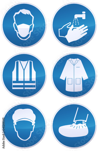 Cuadros en Lienzo Collection de panneaux d'obligations masque,laver les mains, gilet de sécurité,b