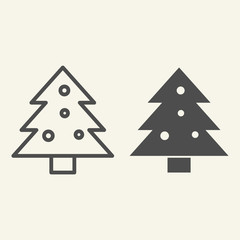 Poster - Christmas tree line and solid icon. Decorated holiday firtree outline style pictogram on white background. New Year signs for mobile concept and web design. Vector graphics.