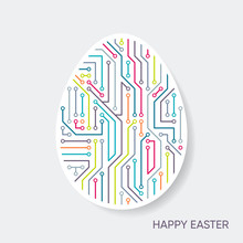 Vector Happy Easter Card Modern Circuit Board Pattern