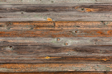 Horizontal closeup of old wooden plank wall, brown wooden background, fence or floor panels