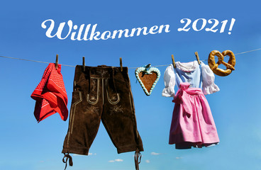 Wall Mural - Willkommen 2021, Einladung für Oktoberfest, Volksfest