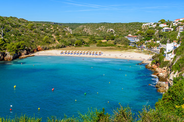 Cala En Porter Beach, one of the best resort beaches on Menorca, Spain