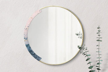 Wall Mural - pastel round mirror on the wall psd