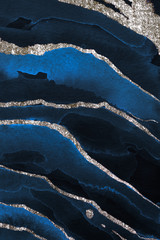 Wall Mural - Blue and silver marbled texture