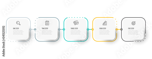 Fotografía Business infographic thin line process with square template design with icons and 5 options or steps