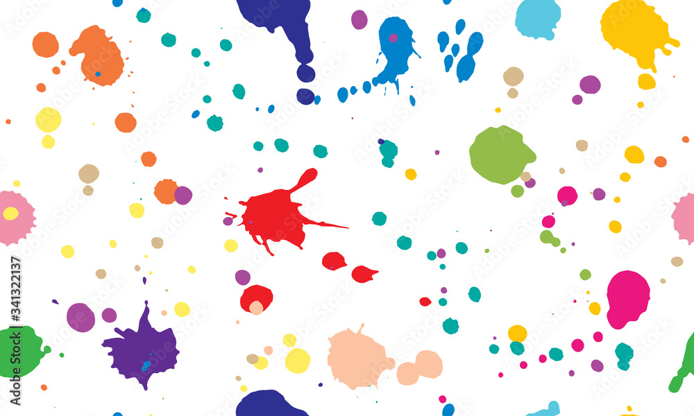 Beautiful seamless pattern of colorful ink blots and splashes. Isolated. Vector illustration - obrazy, fototapety, plakaty 