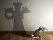 The concept of hidden opportunities  undisclosed potential and hidden intentions. Paper mouse figure from which the shadow of the mouse king falls. 3D illustration