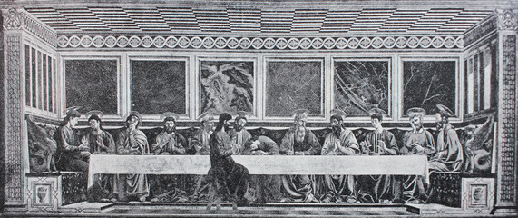 The last supper by Andrea del Castagno in the vintage book Leonardo da Vinci by A.L. Volynskiy, St. Petersburg, 1899