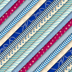 Fototapete - Patchwork seamless pattern in marine style. Vector image.