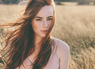 beautiful woman natural face freckles casual female portrait lifestyle beauty girl