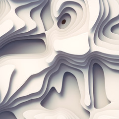 Aufkleber - Abstract 3d render background with striped white waving surface. Topography map