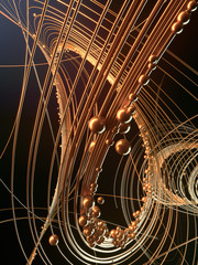 Poster - Weave luxury gold lines with shiny beads. Astract composition. 3d rendering