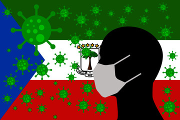 Human using a Mouth Face Masks or  Mouth Cover ro surrounded wiht virus with EQUATORIAL GUINEA flag