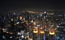High Angle View Of Illuminated City Buildings At Night
